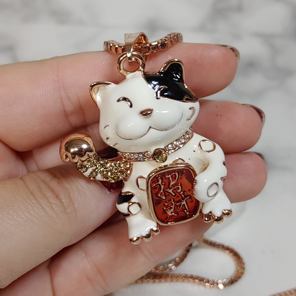 Lucky Cat Rhinestone Necklace - Picture 3 of 7